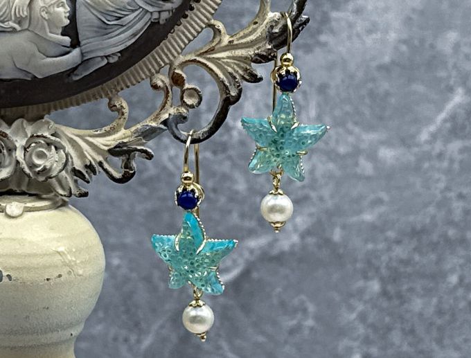 TAGLIAMONTE Designs (SH563-Aqua) 925SS/YGP Venetian Cameo Earrings *Sea Life Collection*Reg.$225