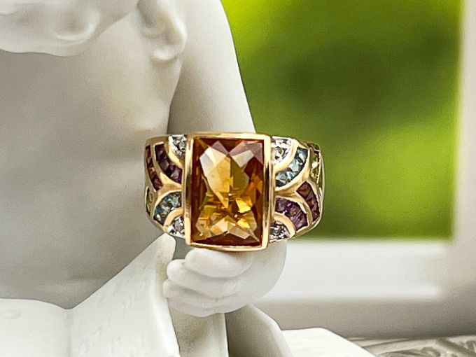 LD3564R ~ 14K Gold Ring *Citrine*Diamonds*Bl Topaz*Garnet*Amy*Peridot*Reg.$1000