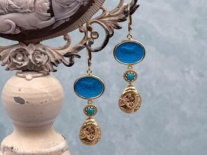 TAGLIAMONTE Designs (2326EB) 925SS/YGP Magnesite Cameo Double Drop Earrings*Reg.$200