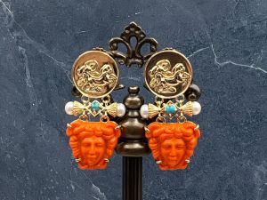 TAGLIAMONTE Designs (SH648) 925SS/YGP Venetian Cameo Earrings *Medusa*Reg.$400