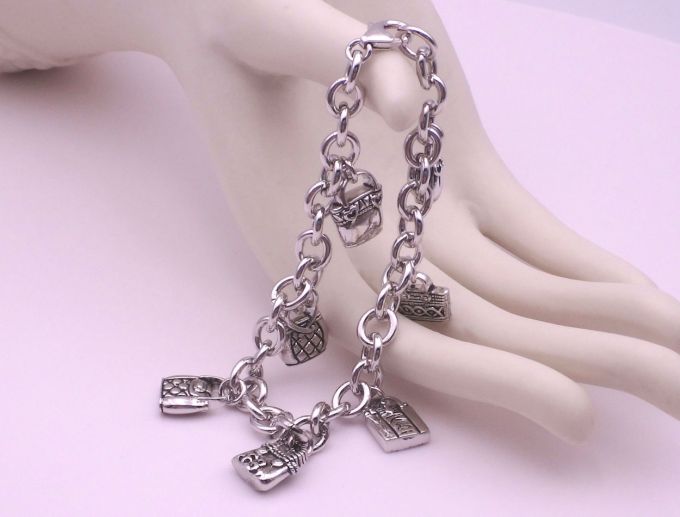 925 Sterling Silver "Handbag" Charm Bracelet (930) Calling All Shoppers!