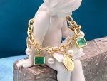 TAGLIAMONTE Designs (SH518B-Green) 925SS/YGP Venetian Intaglio Charm Bracelet *Lions*Reg.$300