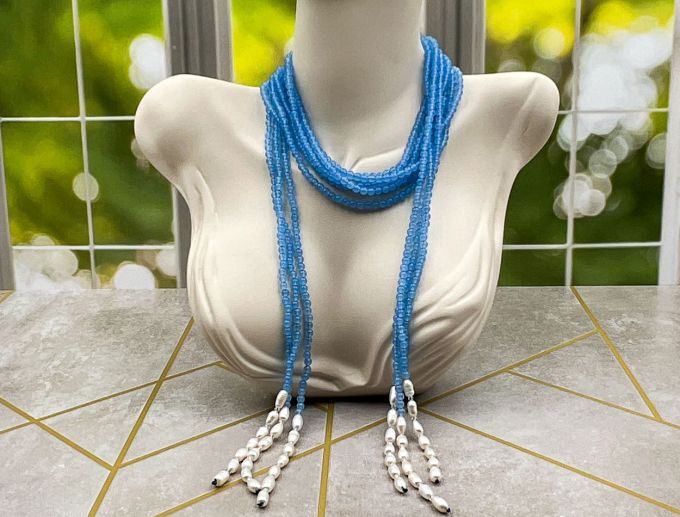 Versatile Apatite and Pearl Beaded Scarf Necklace (LDM7546)