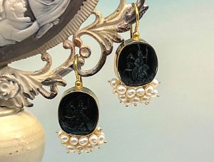 TAGLIAMONTE Designs (2047E) 925SS/YGP Intaglio Earrings*Pearls*Reg.$325