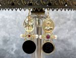 TAGLIAMONTE Designs (2209E) 925SS/YGP Onyx Cameo Earrings *Roman Coin, Mercury*Reg.$280