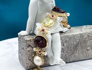 TAGLIAMONTE Design(PN2723B) 925SS/YGP Venetian Cameo Bracelet *Lemon Qtz*Reg.$500