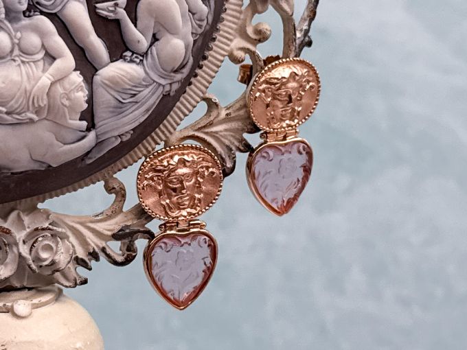 TAGLIAMONTE Designs (2314E) 925SS/RGP Cameo Earrings *Medusa*Reg.$200