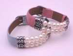 925 Sterling Silver / Leather + Pearl Bracelet (956P) *PINK*