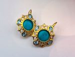 TAGLIAMONTE Designs (2141E) 925SS/YGP Venetian Cameo Earrings*Bl.Topaz*Reg.$280