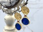 TAGLIAMONTE Designs (2321E) 925/YGP Lapis Lazuli Cameo Earrings*Cupid*Reg.$300