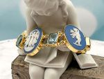 TAGLIAMONTE Designs (2110B) 925SS/YGP Porcelain Cameo Bracelet*Bl.Topaz*3Graces*Reg.$600