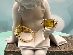 TAGLIAMONTE (1979) 925SS/YGP Venetian Intaglio Ring *Rubies *Androcles*Reg.$200