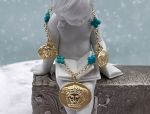 TAGLIAMONTE Designs (SH635B) 925SS/YGP Cameo Bracelet w/ Turquoise*Medusa*Reg.$200