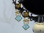 TAGLIAMONTE Designs (2319E) 925/YGP Venetian Cameo Earrings*Aquamarine*Psyche, Amore*Reg.$225