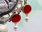 TAGLIAMONTE Designs (OR042-RD) 925SS/YGP Venetian Cameo Earrings *Sphynx*Reg.$280