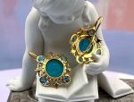 TAGLIAMONTE Designs (2141E) 925SS/YGP Venetian Cameo Earrings*Bl.Topaz*Reg.$280