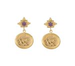 TAGLIAMONTE Designs (Q19072) 925SS/YGP Cameo  Hercules Earrings *Amethyst Accents*