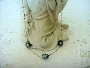 14K Gold + Tahitian Pearl Necklace *Baroque Style Pearls* Tin Cup Style Necklace