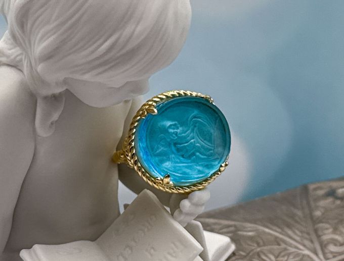 TAGLIAMONTE Designs (PN2612R-Aqua) 925SS/YGP Venetian Cameo Ring *Cupid*Size 6*Reg.$285