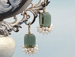 TAGLIAMONTE Designs (2037E) 925SS/YGP Intaglio Earrings*Pearls*Reg.$325