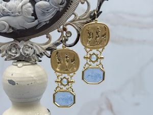 TAGLIAMONTE Designs (2322E) 925SS/YGP Venetian Cameo Earrings *Lion*Reg.$225
