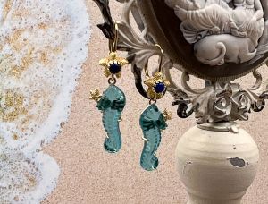 TAGLIAMONTE Designs (1676) 925SS/YGP Venetian Cameo Earrings*Sea Life Collection*Reg.$160