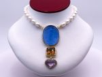 TAGLIAMONTE Designs (DB039) 925SS/ YGP Venetian Cameo Necklace w/ Pearls, Amethyst, Citrine *Maened*Reg.$450