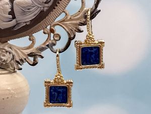 TAGLIAMONTE Designs (2208E) 925SS/YGP Lapis Cameo Earrings*Psyche/Amore*Reg.$250