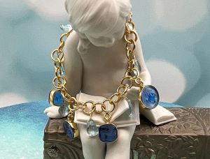 TAGLIAMONTE Designs (1993B) 925SS/YGP Venetian Charm Cameo Bracelet *Blue Topaz*Reg.$350
