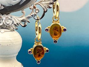 TAGLIAMONTE Designs (2052E) 925SS/YGP Venetian Cameo Charm Earrings*Reg.$180