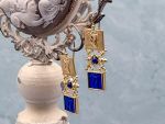 TAGLIAMONTE Designs (2318E) 925/YGP Lapis Lazuli Cameo Earrings*Psyche, Amore*Reg.$225