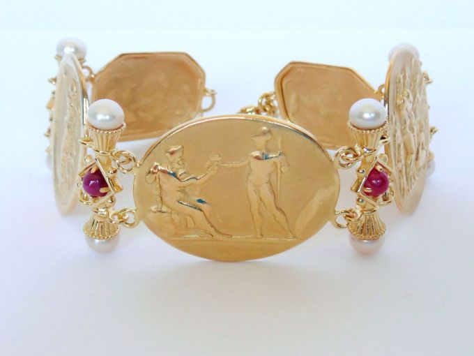 TAGLIAMONTE Designs (ORO-118) 18K Cameo Bracelet with *Rubies + Pearls* Reg.$4500