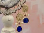 TAGLIAMONTE Designs (2085E) 925SS/YGP Lapis Cameo Earrings *Roman Coin, Apollo*Reg.$280