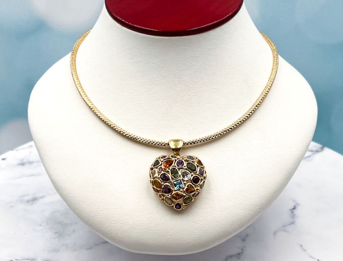 (LD4022P) 14K Multi-Gemstone Mosaic Heart Pendant*Reg$1800