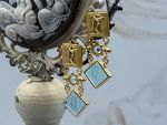 TAGLIAMONTE Designs (2319E) 925/YGP Venetian Cameo Earrings*Aquamarine*Psyche, Amore*Reg.$225