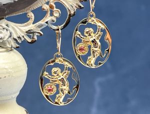 TAGLIAMONTE's Designs (LD3514) 14K Gold Cameo Earrings *Cupid*Reg.$1450