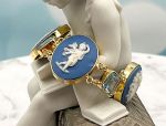 TAGLIAMONTE Designs (2110B) 925SS/YGP Porcelain Cameo Bracelet*Bl.Topaz*3Graces*Reg.$600