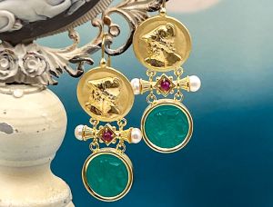 TAGLIAMONTE Designs (2174E) 925SS/YGP Venetian Cameo Earrings*Mercury,Athena*Reg.$280