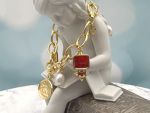 TAGLIAMONTE Designs (SH309B-Red) 925SS/YGP Venetian Intaglio Charm Bracelet *Androcle,Lion*Reg.$350