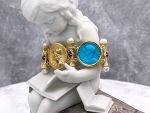 TAGLIAMONTE Designs (HQ21117) 925SS/YGP Magnesite Cameo Bracelet with *Rubies + Pearls*Mercury, Roman Coin*Reg.$500