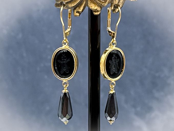 TAGLIAMONTE Designs (2203E) 925SS/YGP Onyx Cameo Earrings *Bee*Reg.$185