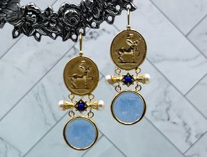 TAGLIAMONTE Designs (2040E) 925SS/YGP Venetian Cameo Earrings*Centaur,Athena*Reg.$280