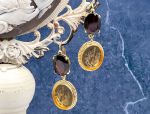 TAGLIAMONTE Designs (1277E) 925SS/YGP Venetian Intaglio Earrings *Maypole*Garnet*Reg. $160