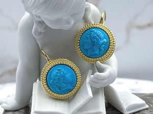 TAGLIAMONTE Designs (2380E) 925SS/YGP Magnesite Cameo Earrings*Ceres*Reg.$450