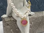 TAGLIAMONTE Designs (933-Pink) 925SS/YGP Venetian Intaglio Charm Bracelet *Pearl Strand*Reg.$160