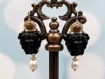 TAGLIAMONTE Designs (Q19054) 925SS/YGP Venetian Cameo Earrings *Medusa*Reg.$280