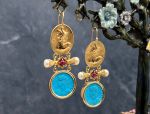 TAGLIAMONTE Designs (2210E) 925SS/YGP Magnesite Cameo Earrings *Roman Coin, Mercury*Reg.$280