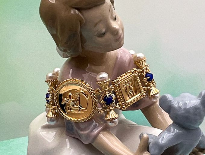 TAGLIAMONTE Designs (1892B) 925SS/YGP Cameo Bracelet *Lapis, Pearls*Cupid*Reg.$550