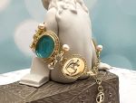 TAGLIAMONTE Designs (1797) 925SS/YGP Venetian Cameo Bracelet w/ *Blue Topaz*CupidCeres*Reg.$550