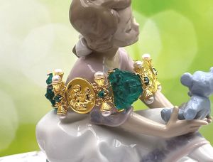 TAGLIAMONTE Designs (BR139-Teal) 925SS/YGP Venetian Cameo Bracelet w/*Malachite, Pearls*Medusa, Aurora*Reg.$650